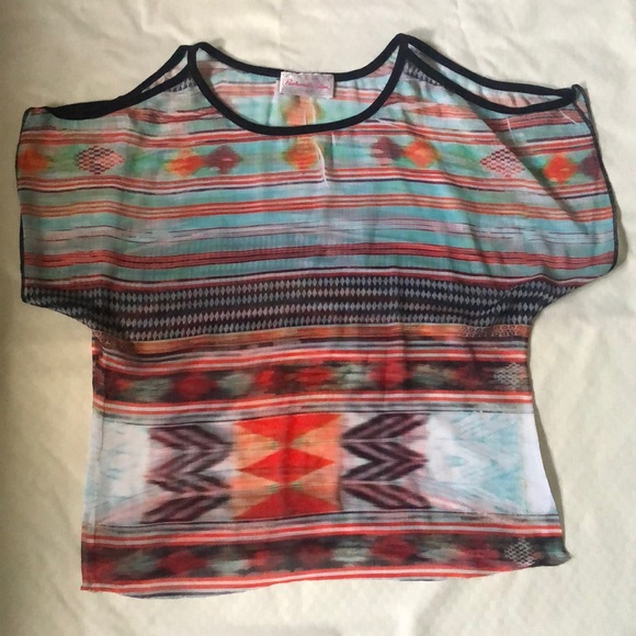 Panhandle Slim multicolored cold shoulder chiffon blouse - Picture 2 of 2